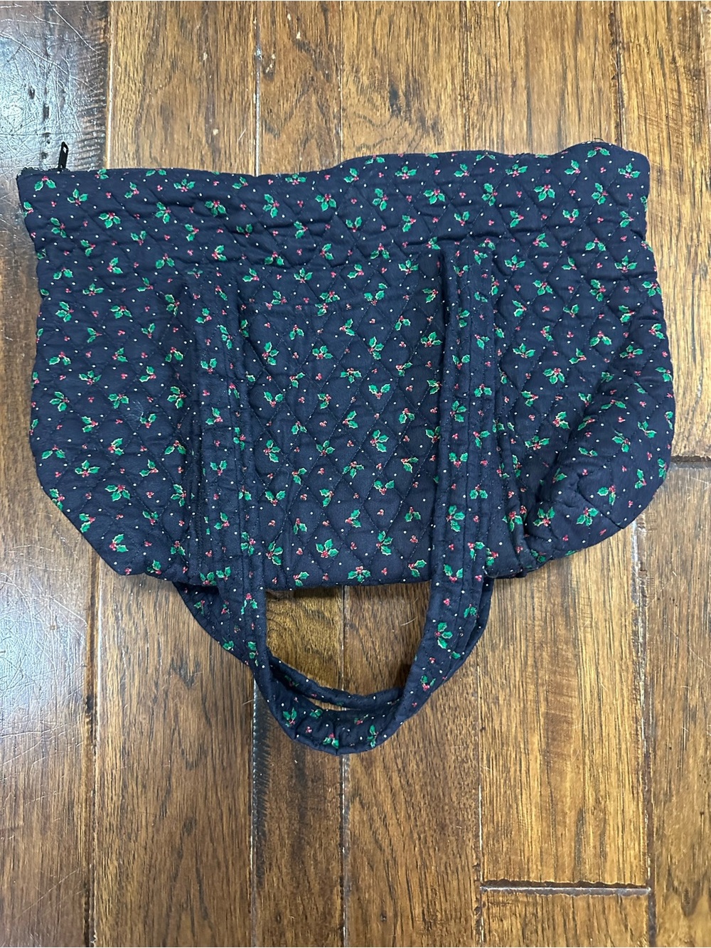 Handmade Navy Blue Quilted Christmas Tote with Mistletoe Pattern